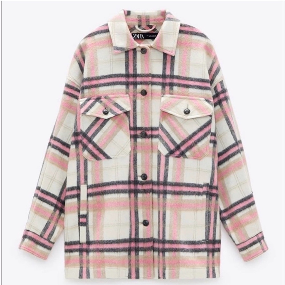 Zara Pastel Plaid Utility Jacket Shacket Oversized Size S - Picture 2 of 12